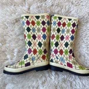 Land’s End Multi Color Argyle Print Tall Rain Boots Size 9